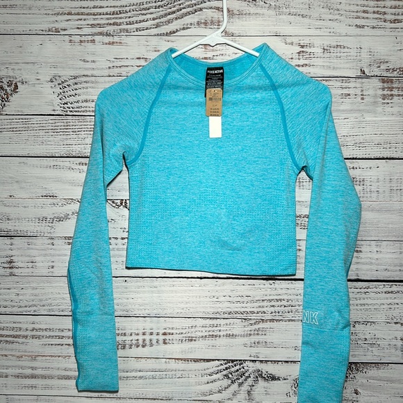 PINK Victoria's Secret Tops - Pink Victorias Secret Seamless Baby Blue Long Sleeve Crop Top NWT Small